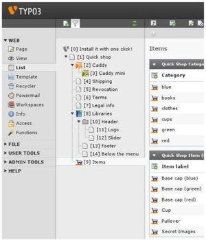 Abbildung: Der Quick Shop im Backend – Items